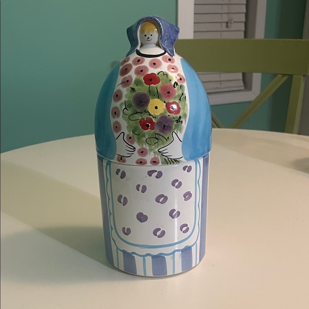 VTG Italica Arts hand painted ceramic peasant woman canister.